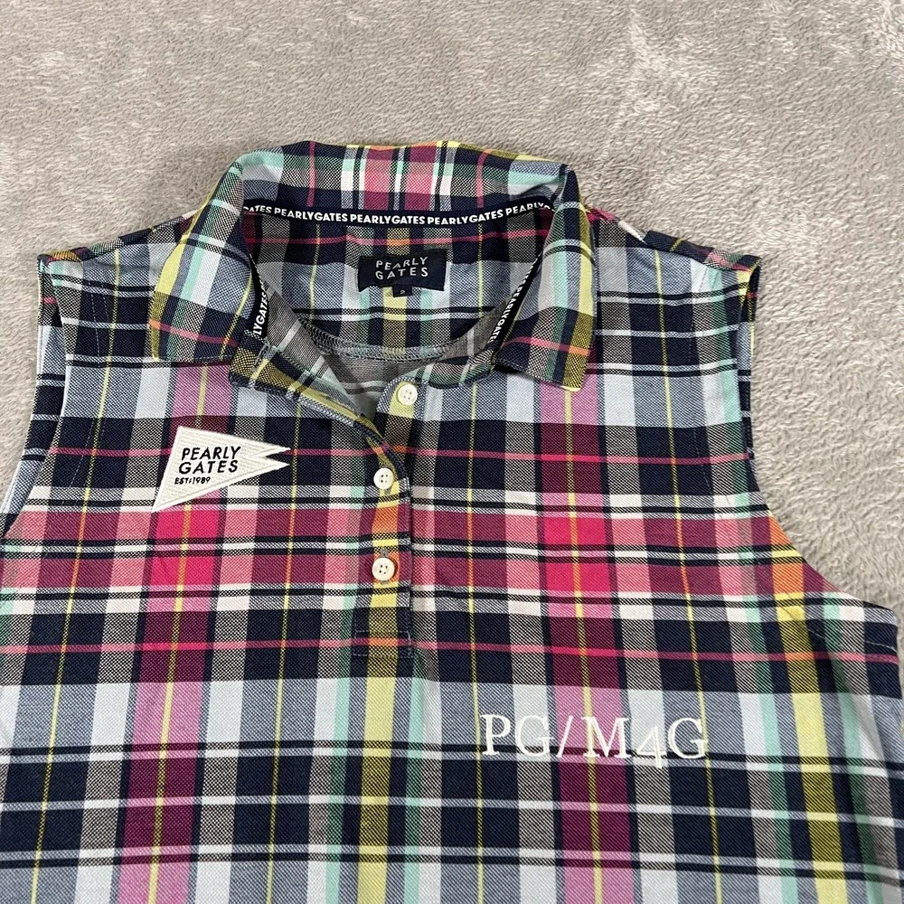 Pearly Gates Polo Shirt Womens 2‎ Multicolor Plaid Sleeveless Golf Top Collared